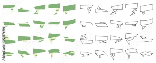 Minimalist Green Origami Banner Shapes, Creative Green Geometric Speech Bubbles Set