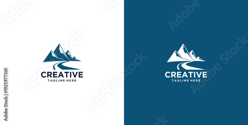 mountain and river logo design