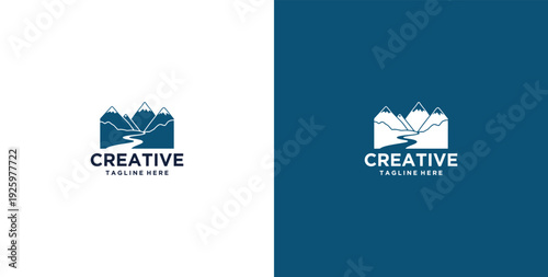 mountain and river logo design
