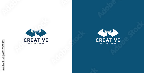 mountain and river logo design