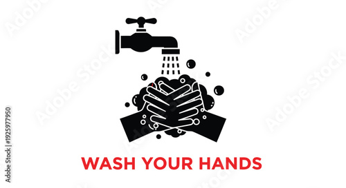 Essential vector graphic illustration demonstrating proper hand washing technique with running water and soap bubbles for hygiene awareness