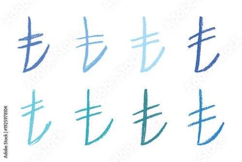 Set of hand drawn turkish lira currency symbol. Brush stroke doodle. Single element for design