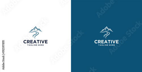 mountain and river logo design
