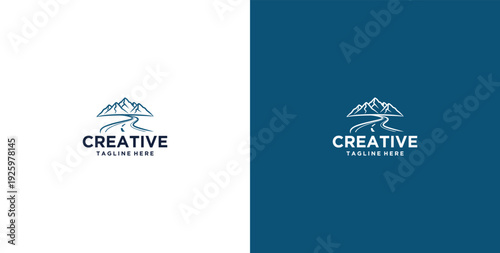 mountain and river logo design