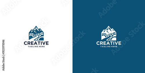 mountain and river logo design