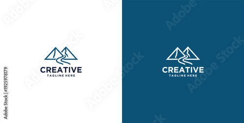 mountain and river logo design