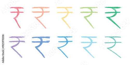 Set of hand drawn rupee currency symbol. Brush stroke doodle. Single element for design