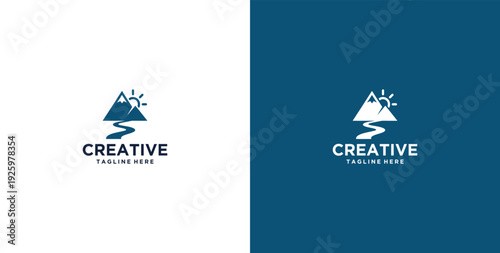 mountain and river logo design