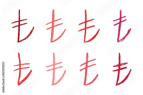 Set of hand drawn turkish lira currency symbol. Brush stroke doodle. Single element for design