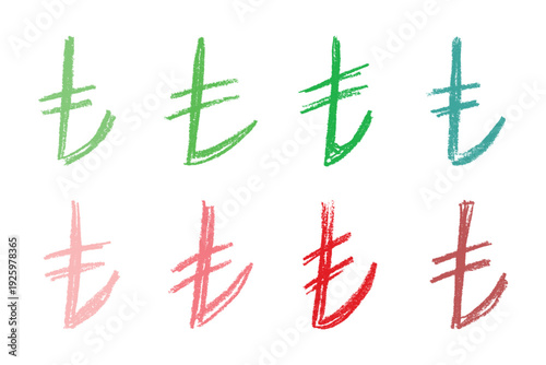 Set of hand drawn turkish lira currency symbol. Brush stroke doodle. Single element for design