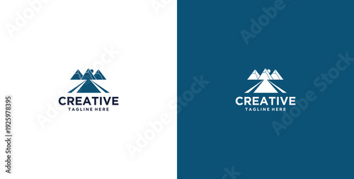 mountain and river logo design