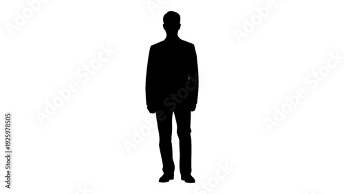 Silhouette of a man in a suit standing against a white background