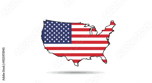 Dynamic graphic representation of the United States country outline adorned with the iconic stars and stripes of the national flag, symbolizing national pride and sovereignty