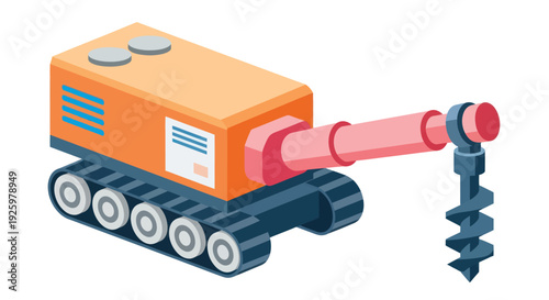 Isometric Illustration of a Heavy-Duty Drilling Machine for Construction and Mining.