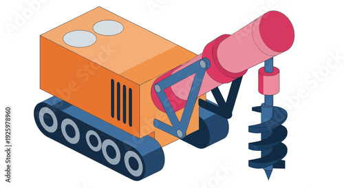 Isometric Illustration of a Heavy-Duty Drilling Machine for Construction Work.