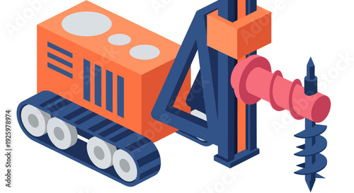 Isometric illustration of a heavy-duty drilling rig for construction work.