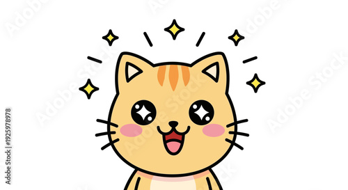 Delightful cartoon cat with sparkling eyes radiating pure joy and happiness, a cute and cheerful animal illustration perfect for various designs
