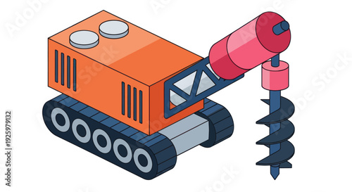 Isometric illustration of a tracked drilling rig construction machinery.