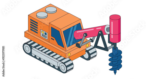 Isometric Illustration of an Orange Tracked Drilling Machine.