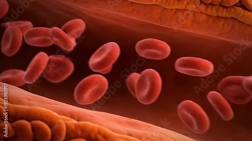 Close-Up Red Blood Cells Flowing Through Vessel for Medical Presentation About Circulation in Body