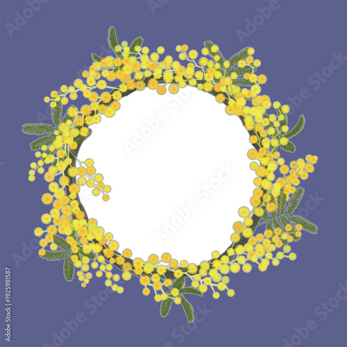 ミモザのリース（リース内透過・ブルーグレー）