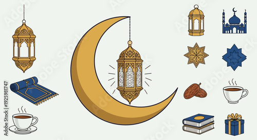 Ramadan Kareem Islamic Symbols Collection.