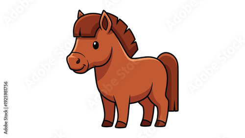 Cute brown cartoon horse standing illustration. Adorable equine character in flat vector style, perfect for children's designs.