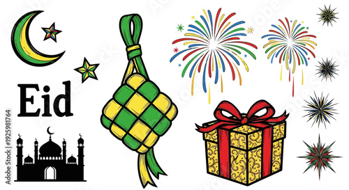 Eid Mubarak gift box with ketupat.