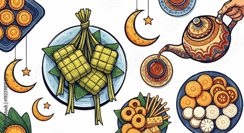 Ketupat and traditional Malay food.