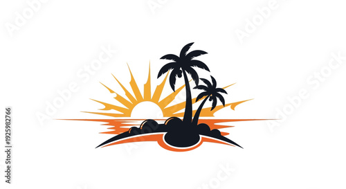 Tropical Sunset Palm Trees Silhouette Island Oasis