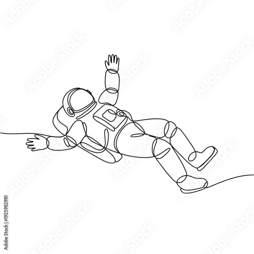 Astronaut floating in space depicted with a single continuous line