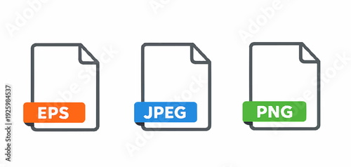 EPS, JPEG and PNG minimal icons. Vector illustration isolated. Suitable for web design, UI elements, software interface, app development, printing services and digital file concepts.