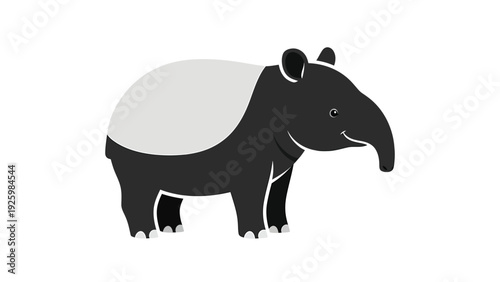 Malayan Tapir Cartoon Illustration. Cute Wildlife Animal Character Isolated on White Background.