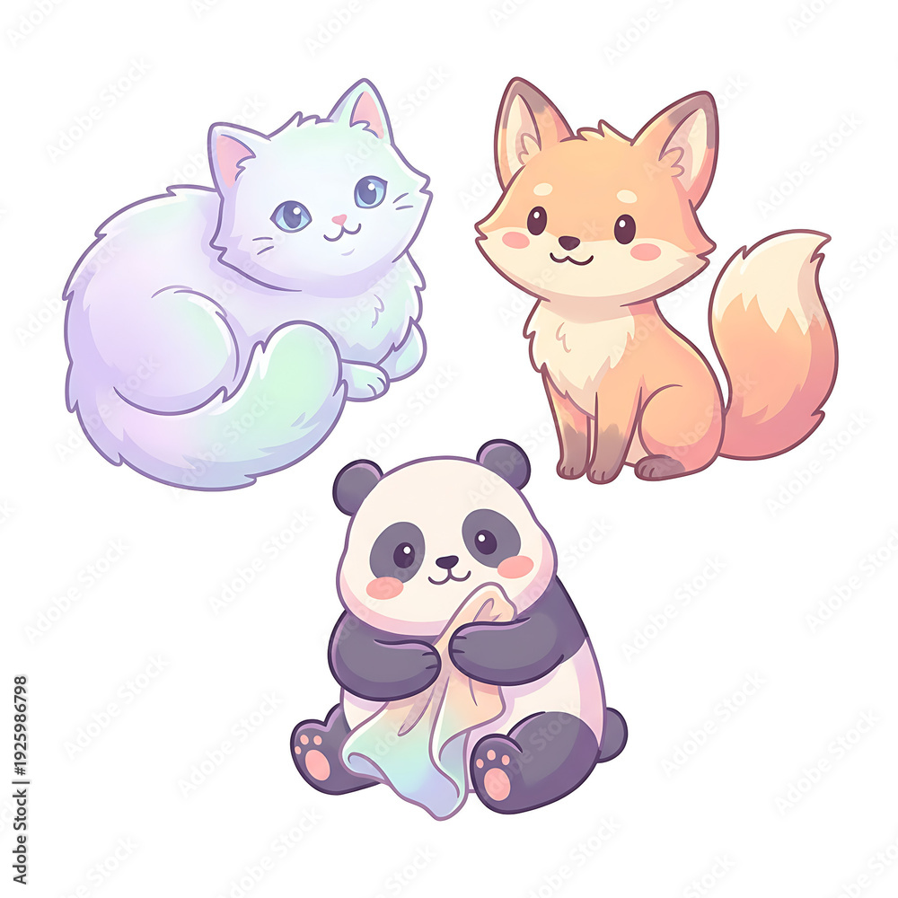 Obraz premium Cozy Pastel Kawaii Animal Art for Kids & Sticker Design