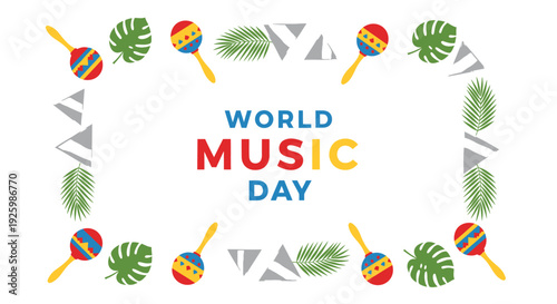 World Music Day vector illustration with maracas and leaves