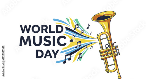 World Music Day icon with trumpet and musical notes