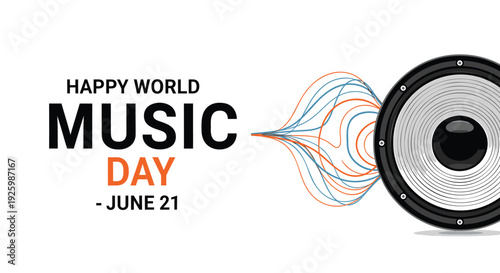 World Music Day vector graphic with speaker and sound waves