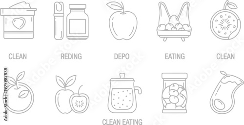 Clean eating icons set for healthy lifestyle promotion