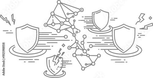 Cyber security protection with shield icons