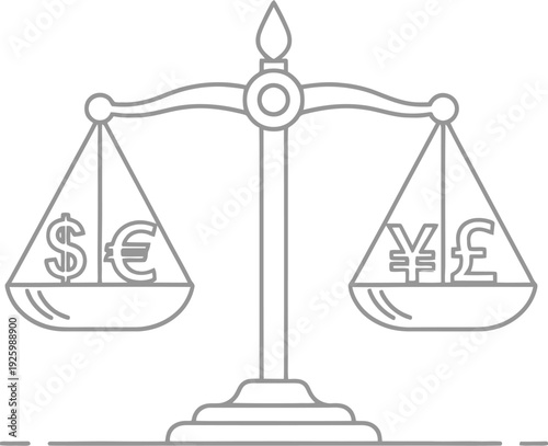 Currency exchange rate balance on scale
