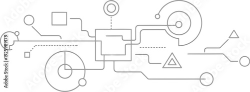 Complex circuit diagram with various shapes and lines