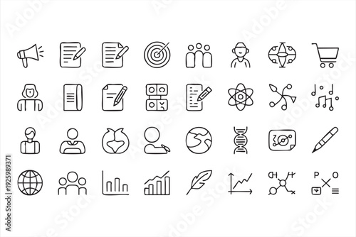 Education and learning line icon set for study platforms, science topics, and academic interfaces
