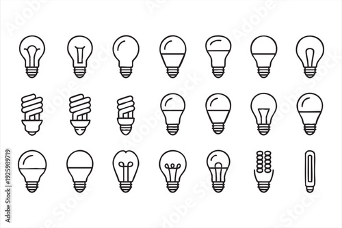 Lighting and innovation line icons for creative thinking and technology applications