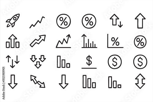 Revenue and profit icon set featuring charts, trends, and finance indicators