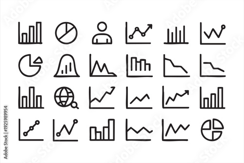 Analytics and chart line icon set for business data visualization and reporting dashboards