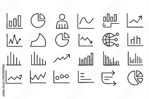 Chart and graph icon set featuring data trends and analytical visualization elements