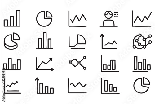Business data line icon collection for analytics platforms and performance monitoring