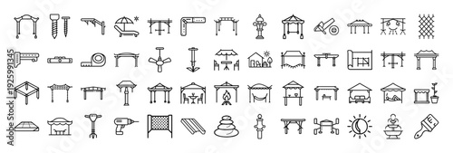 Various construction tools and equipment icons in black
