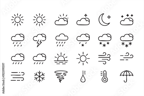 Minimal Weather Line Icons Set for Forecast App Dashboard and Web UI