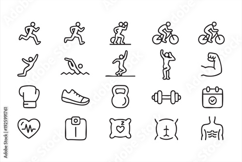 Minimal Fitness Line Icons Set for Workout App Dashboard UI